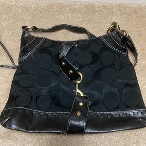 Vintage Coach Black Shoulder Bag with Leather Details